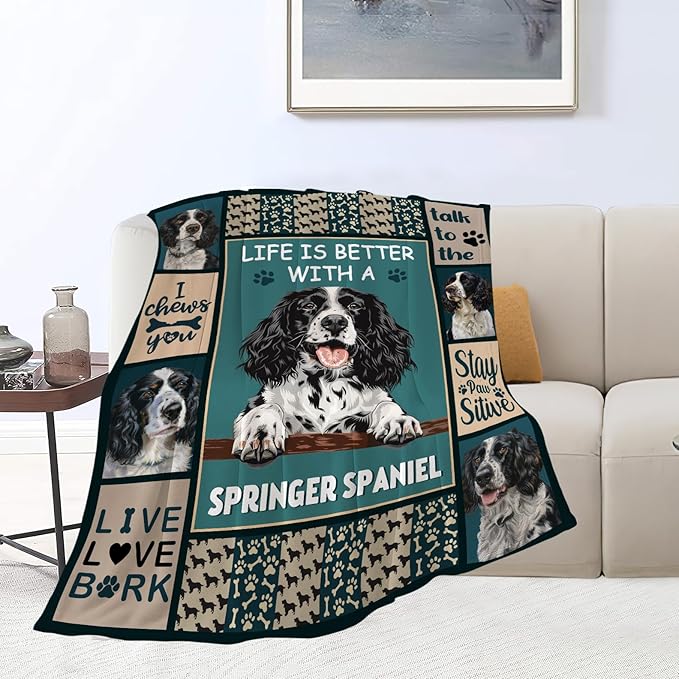 banonaty Springer Spaniel Blanket Dog Throw Blanket Cozy Fleece Flannel Plush Bedding Springer Spaniel Gifts Stuff for Women Men Boys Girls Adult for Couch Sofa Bed Decor 40"X50"
