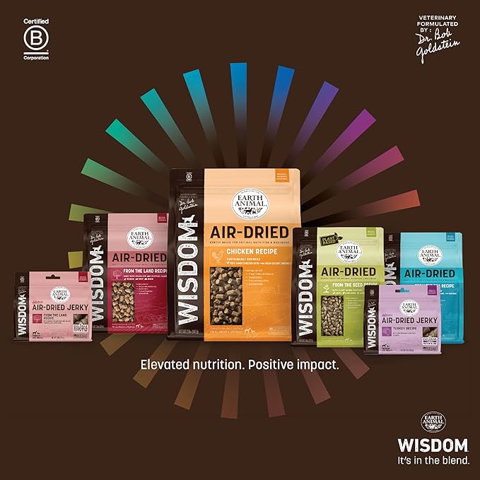 Earth Animal Wisdom Air Dried Jerky - From the Air Recipe Premium Natural Jerky Strips Dog Treats - 4 oz Bag