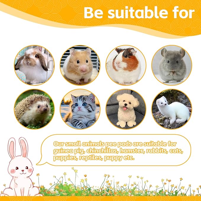 PINVNBY 100 Pieces Disposable Pee Pads for Rabbit,17.72"x12.99" Rabbits Toilet/Potty Training Pads Super Absorbent Puppy Cage Liners for Chinchillas Guinea Pigs Hamsters Cats Small Animals
