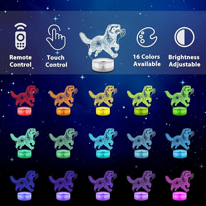 Ammonite Ferret Night Light, 3D LED Lamp with Remote, 16 Color Changing & Timer, Room Decor Light, Vibrant Ambient Lighting, Birthday Xmas Gift for Kids Adults