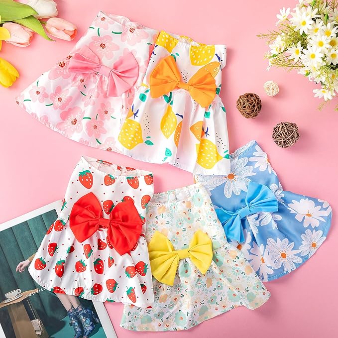 Saintrygo 5 Pieces Floral Dog Dress Cute Dog Skirt Pet Dresses Pet Clothes Dresses Cat Princess Bowknot Clothes Puppy Outfits for Yorkie Puppy Cat, 5 Styles(Cute Style,X-Small)
