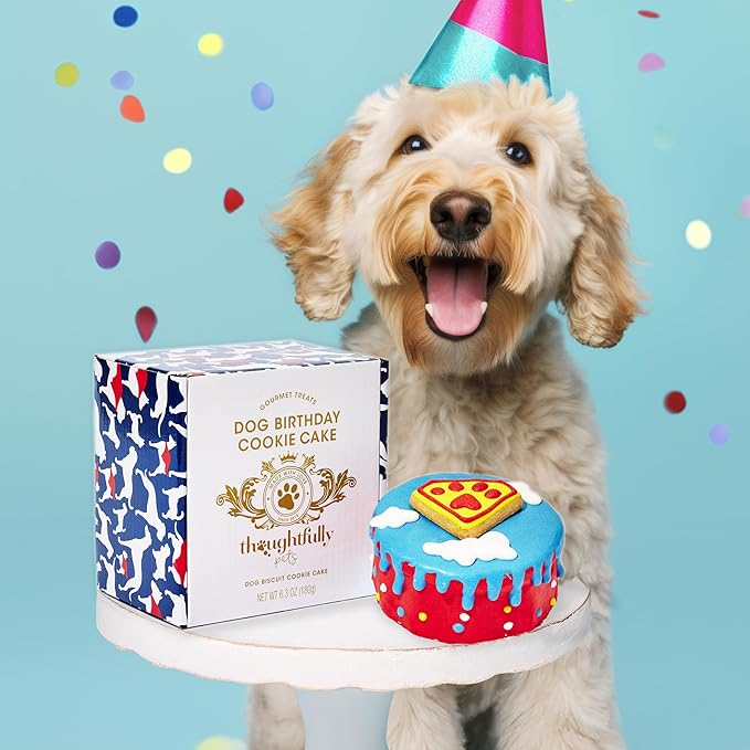 Thoughtfully Pets, Superhero Dog Birthday Cookie Cake, Gourmet Mini Cake, Peanut Butter Flavored, Hand Decorated Hollow Biscuit for Any Dog Breed