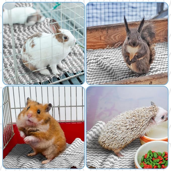 Hahafelt 5 Pcs Waterproof Guinea Pig Fleece Bedding Blankets Absorbent Guinea Pig Cage Liner Washable Small Animal Pee Pad Reusable Pet Blanket Wash Cloth Bedding Mat Pad(Gray,12 x 12 Inch)