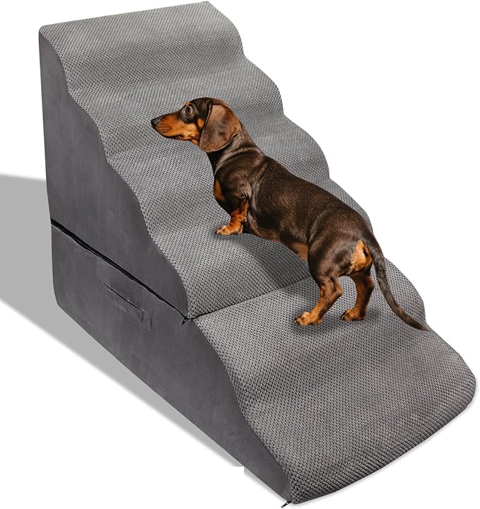 30 inch Dog Steps for Small Dogs Up to 30-36 Inch Tall, Pet Cat Dog Ramp Ladder for Doggie, Old Cats, Kitty Grey No Assembly Required
