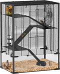 PawHut Large Hamster Cage with 9" Deep Tempered Glass Bottom, 4 Tiers Hamster Tank with Running Wheel, Hut, Water Bottle, Dish, Rat Cage for Syrian, Dwarf, Gerbils, Mouse, 24" x 16" x 31.5", Black