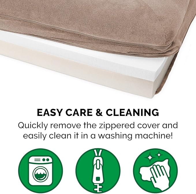 Furhaven Memory Foam Dog Bed for Medium/Small Dogs w/ Removable Bolsters & Washable Cover, For Dogs Up to 35 lbs - Sherpa & Chenille Sofa - Cream, Medium