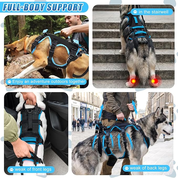 Dog Lift Harness for Large Dogs, 2-in-1 Detachable Full Body Support Acl Dog Sling Carrier with 4 Handles, Hind Assist Back Leg for Senior, Disabled, Arthritic & Post-Surgery Canines(Large)