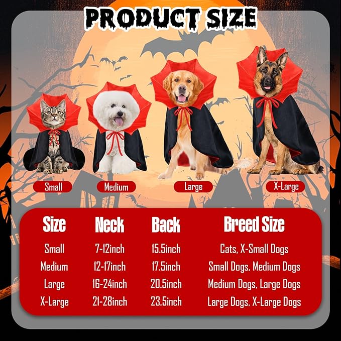 Dog Halloween Costume Dog Vampire Costume Funny Pet Vampire Devil Cape Cloak Halloween Costumes for Small Medium Large X-Large Dogs Pets (X-Large)