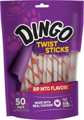 Dingo Twist Sticks Rawhide for Dogs, Made with Real Chicken, 50 Count