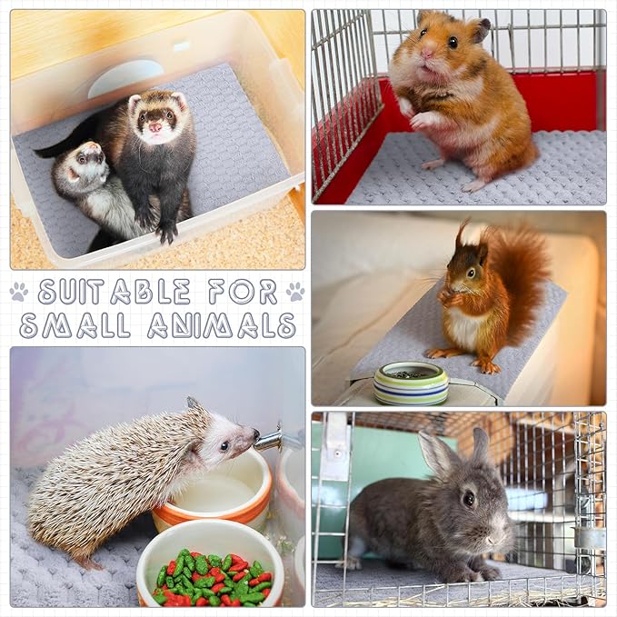SmoothNovelty 5 Pcs Waterproof Guinea Pig Blankets Washable Small Animal Pee Pad Pet Blanket Sleep Bedding Mats Absorbent Guinea Pig Cage Liner Reusable Pet Sleep Pad (Light Gray,18" X 24",Waffle)