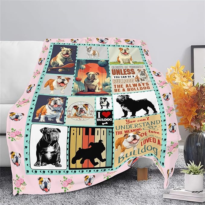 English Bulldog Throw Blanket English Bulldog Puppy Stuff Gifts for Dog Lover Kids Girls Boys Adults Women Men Soft Cozy Warm Plush Fluffy Fuzzy Fleece Blanket Decor 60''X80''