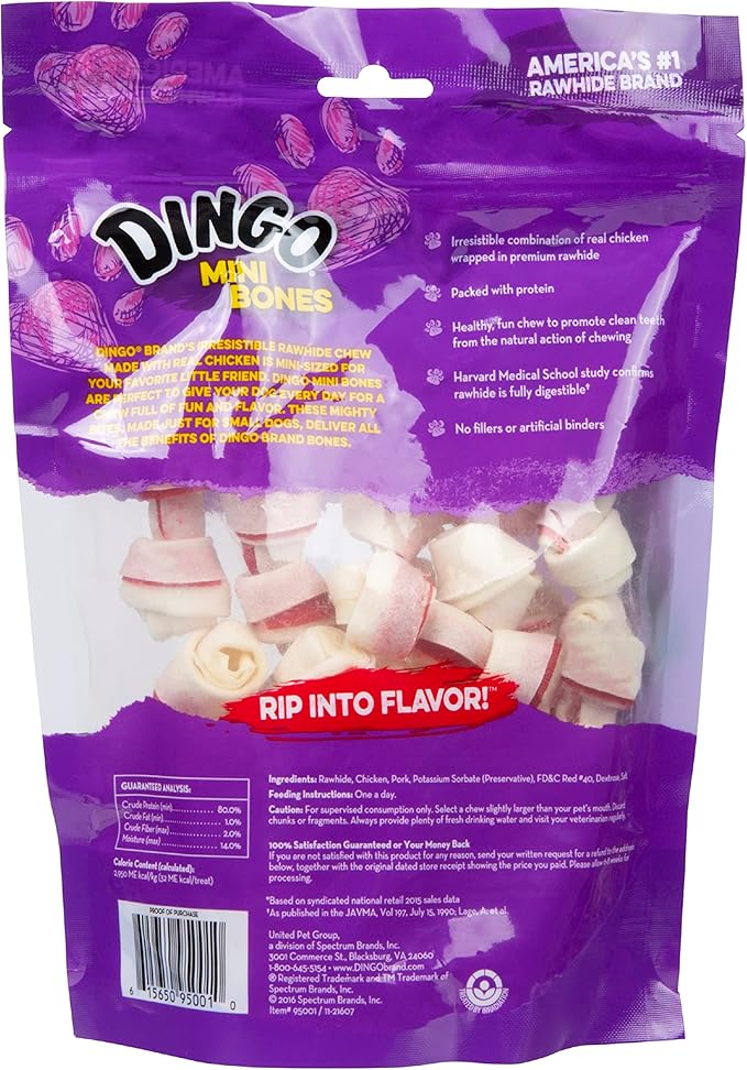 Dingo Mini Bones Rawhide for Dogs, Dog Chews Made with Real Chicken