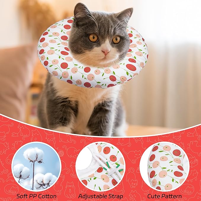 Seyezo Cat Cone Soft, Adjustable Recovery Collar for Small Medium Large Cats, Cute Donut E After Surgery, Anti-Lick Wound Healing Elizabethan for Kittens (Pink Cherry, Small)