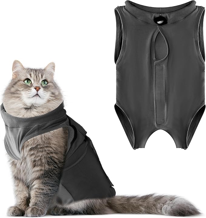 Cat Recovery Suit Anti Licking, Cat Surgery Recovery Suit Female Cats Kitten Onesie After Spay, Cone of Shame Alternative, Post- Surgery Kitten Surgical Clothes for Abdominal Wounds(Grey,M)