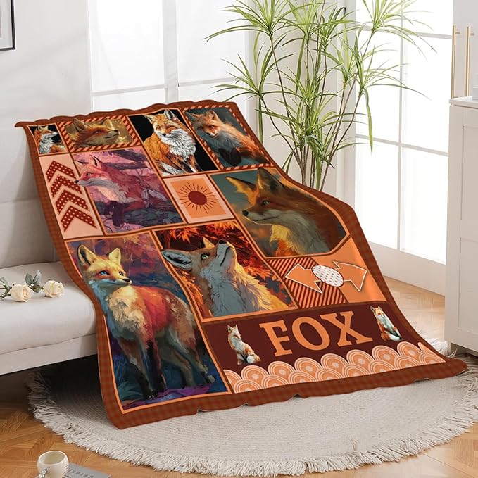 Fox Throw Blanket Orange Fox Stuff Gifts for Kids Girls Boys Adults Women Men Soft Cozy Warm Plush Fluffy Fuzzy Fleece Blanket Decor 40''X50''