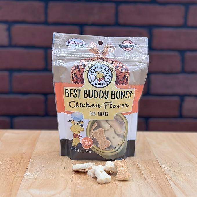Exclusively Dog Best Buddy Bones Training Treats for Dogs and Puppies - All Natural, Baked in The USA, Ideal for Training & Agility, No Animal Byproducts - Chicken Flavor, 5.5oz Resealable Bag
