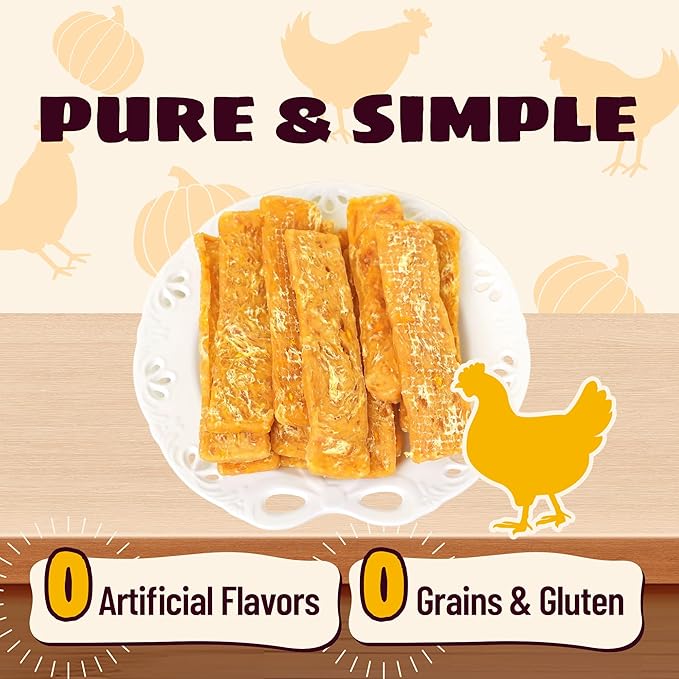 5.29oz Pumpkin & Chicken Jerky Dog Treats - Grain Free Dog Snacks - All Natural Chewy Dog Treats Digestive Health Training Treats for All Dog