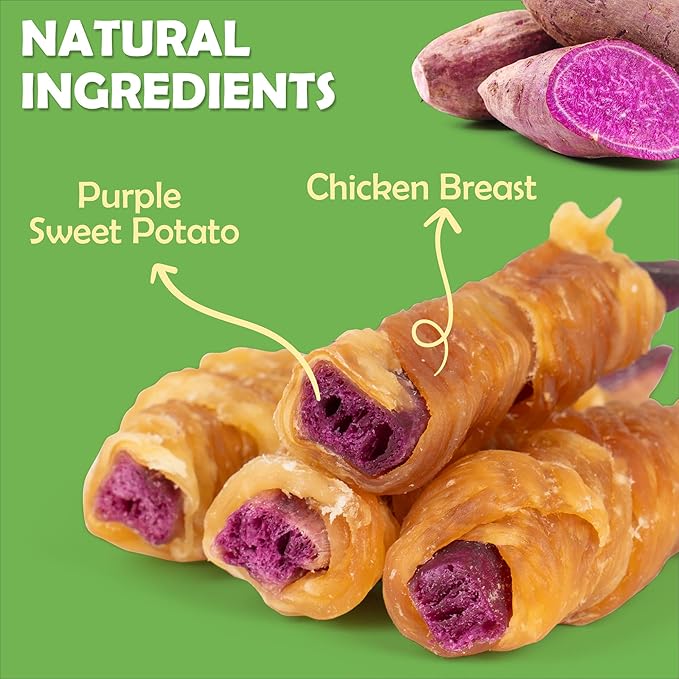 MON2SUN Rawhide Free Dog Treats, Chicken Wrapped Purple Sweet Potato Snacks, Healthy and Natural, Training Treats for Small Dogs, 21.2oz (60 Count - Pack of 1)