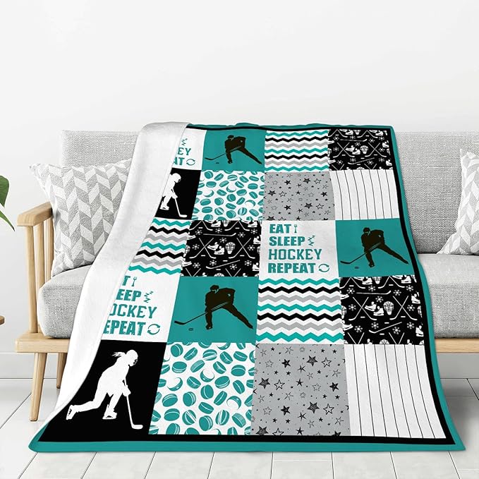 Hockey Blanket Ice Hockey Throw Blanket Cozy Fleece Flannel Plush Bedding Hockey Gifts for Boys Girls Men Women Youth Kids for Couch Sofa Bed Decor 60"X80"
