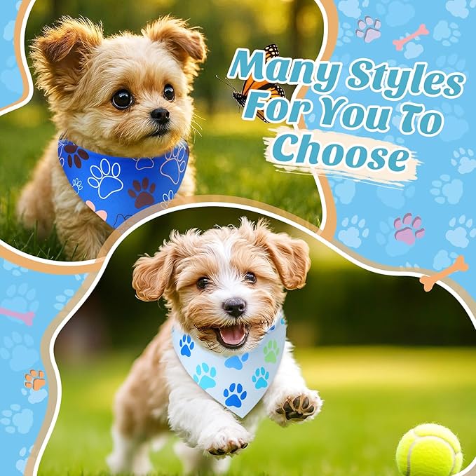 Weewooday 50 Pcs Paw Print Dog Bandanas Bulk for Dogs Soft Bibs Adjustable Triangle Pet Bandana for Small Medium Large Costume(paw Pattern, 19.7 x 13.8 x 13.8 Inch)