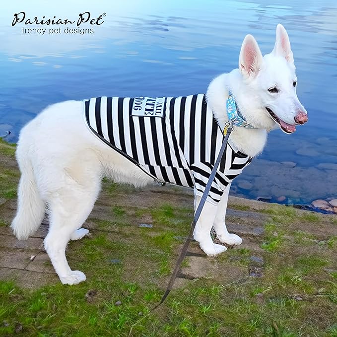 Parisian Pet Prisoner Dog Costume - 100% Cotton Striped Dog Clothes for Small Dogs - Lightweight Puppy Outfits - Funny Chihuahua Clothes - Sleeved Shirt for Dogs - Stretchy and Stylish Pet Costume
