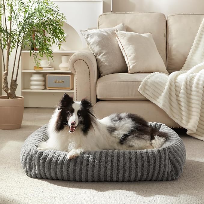 MIXJOY Dog Bed Large Size, Washable Large Dogs Bed with Removable Cover, Rectangle Doggy Beds for Big Dogs, Soft Warming Calming Pet Bed with Non-Slip Bottom, 36"x27"x8", Grey