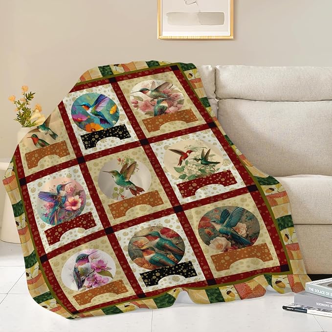Hummingbird Throw Blanket Hummingbird Bird Stuff Gifts for Kids Girls Boys Adults Women Men Soft Cozy Warm Plush Fluffy Fuzzy Fleece Blanket Decor 60''X80''