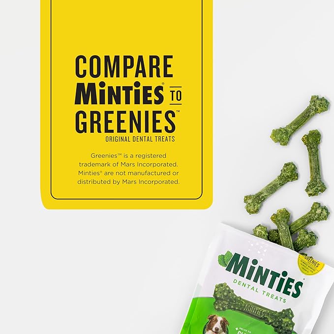 Minties Dental Chews for Dogs, 12 Count, Vet-Recommended Mint-Flavored Treats for Large Dogs Over 50 lbs, Dental Bones Clean Teeth, Fight Bad Breath, and Removes Plaque and Tartar
