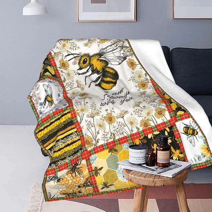 Bee Blanket Honey Bee Decor Throw Blankets Fleece Flannel Blanket Plush Lightweight Blanket Bees Themed Gifts Stuff for Women Men Boys Girls Adults Kids for Couch Sofa Bed 60"X50"