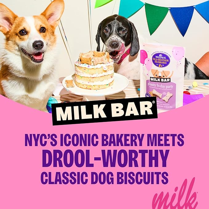 Wellness Old Mother Hubbard Milk Bar P'Nutty B-Day Party, Small Dog Treats, Crunchy Peanut Butter Biscuits with Birthday Icing (10 Ounce Bag)