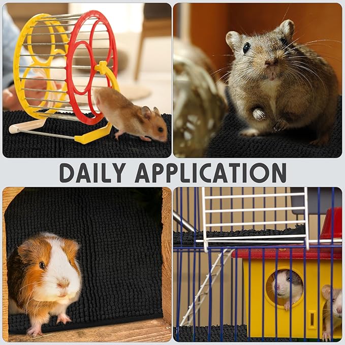 Amylove 4 Pcs Guinea Pig Cage Liner Washable Fleece Pee Pads Pet Dog Cat Bedding Training Mat for Small Animal Guinea Pig Puppy Bunny Hamster(16 x 24 Inch,Rectangular,Black)