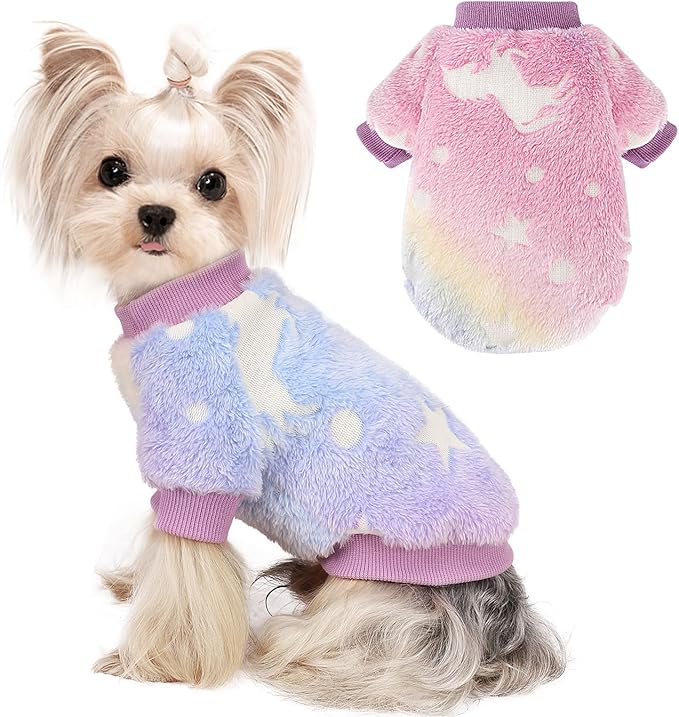 Kosiyi Small Dog Sweater Night Glow Fleece Doggy Clothes for Small Dogs Girl Boy, Warm Pullover Doggie Sweatshirt, Winter Pet Coat Jacket Cat Costume, Puppy Outfit Female Male, Pink, M