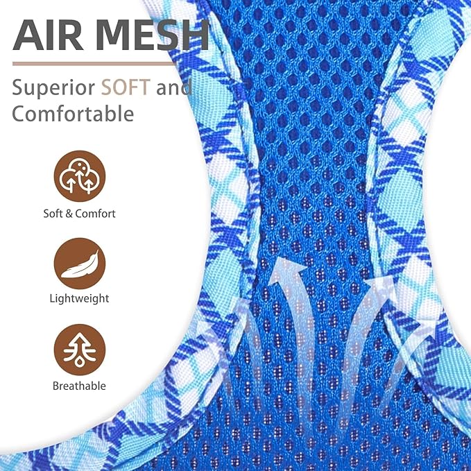 PUPTECK Dog Harness and Leash Set for Small Medium Dogs No Pull Step-in Soft Mesh Puppy Cat Vest Harnesses Reflective at Night, Blue M