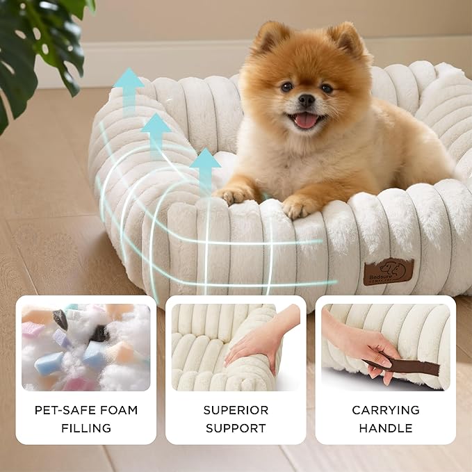 Bedsure ComfyFleece™ Cute Dog Beds Large Sized Dog - Washable Furry Pet Beds, Rectangle Orthopedic Corduroy Fleece Puppy Beds with Removable Zipper Cover, 20x19x6 inches,Night Blue