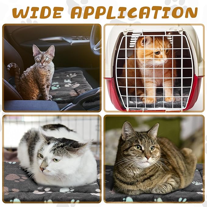 Tuanse 4 Pack Ultra Soft Dog Cat Bed Mat Small Animal Guinea Pig Bed with Cute Print Reversible Fleece Dog Crate Kennel Pad Cozy Washable Thickened Hamster Pet Beds Mat(21 x 14 Inches,Black)