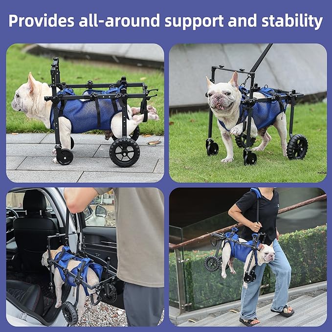 ETIAL 4-Wheel Adjustable Dog Wheelchair Cart for Disabled & Senior Dogs, Lifting Harness with 4 Usage Modes - Support Front/Rear Legs Mobility Aid for Small Breeds XS