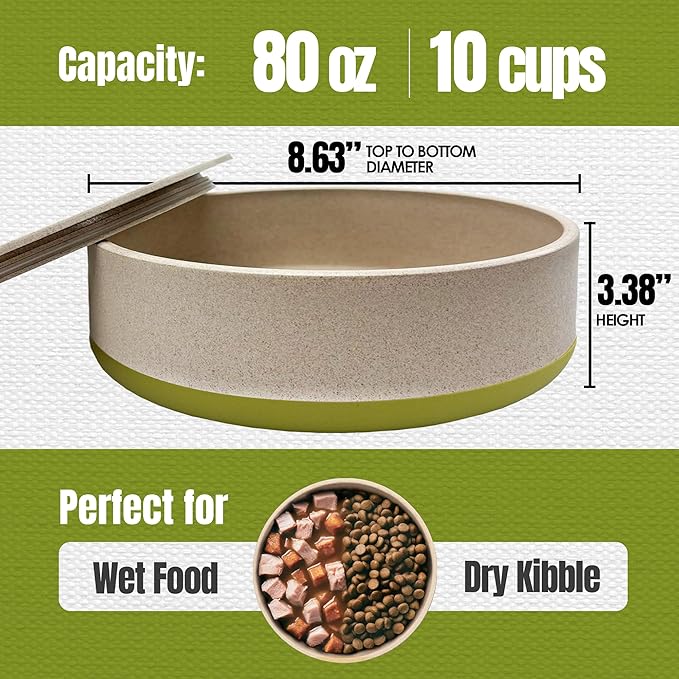 Palz&Co EcoBowl with Lid for Dogs & Cats, 80 oz Green - Natural Bamboo Pet Bowl with Non-Slip Base, Pet Food and Water Dish, Dishwasher Safe