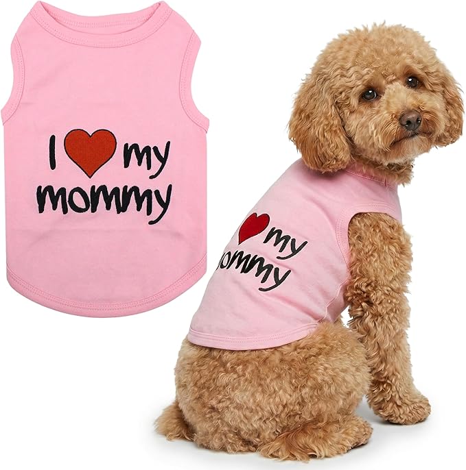 Parisian Pet Dog Shirt for Mother's Day - 100% Cotton Shirts for Large Dogs - Pink Sleeveless Girl Pet Clothes - Lightweight Pet Tshirts - Breathable Puppy Clothes - Stretchy I Love My Mommy Dog Shirt