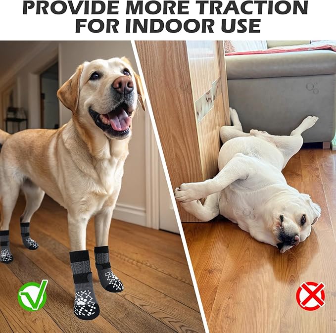 EXPAWLORER Dog Socks for Prevent Licking Paws,Winter Boots & Paw Protectors, Non Slip Doggie Grippy Booties for Hardwood Floors, Shoes for Small Medium Large Senior Dogs Twists Grey S