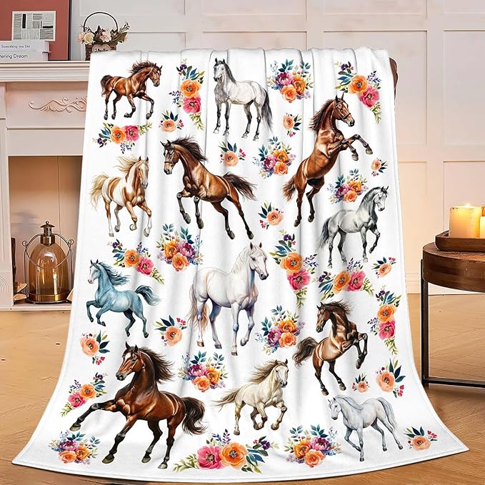 Horse Throw Blanket Horse Gifts Blanket for Girls Women Men Boys Kids Adults Super Soft Cozy Plush Fluffy Fuzzy Fleece Blanket Home Decor 40''X50''