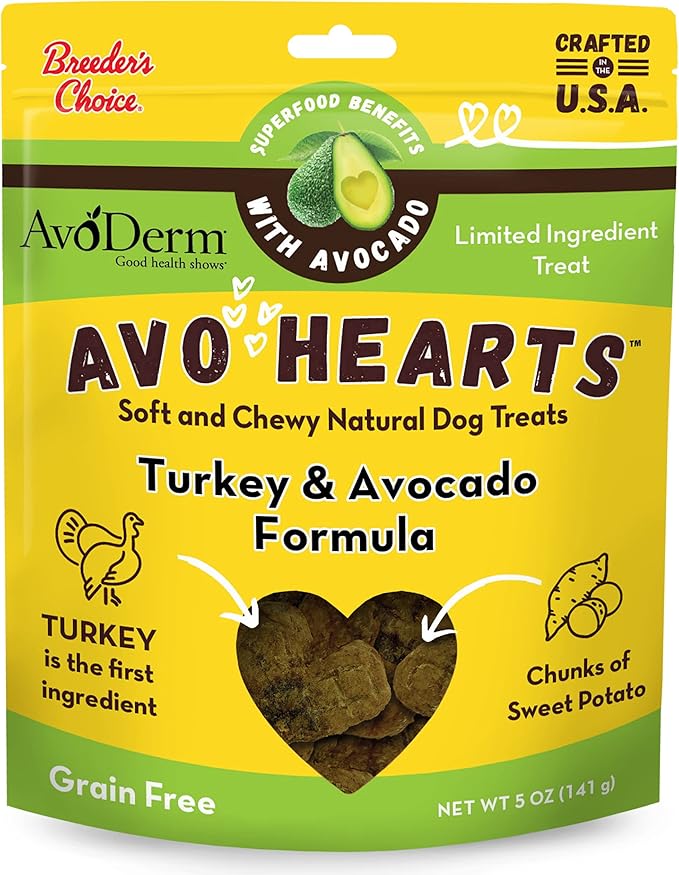AvoDerm AvoHearts Turkey and Avocado Formula Dog Treats, 5oz Bag