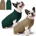 2 Pack Dog Sweaters for Medium Dogs Winter Turtleneck Pullover Cable Knit Fleece Stretch Frenchie Dachshund Pug Corgi Beagle Boy Girl Pet Clothes (M, Green & Brown)