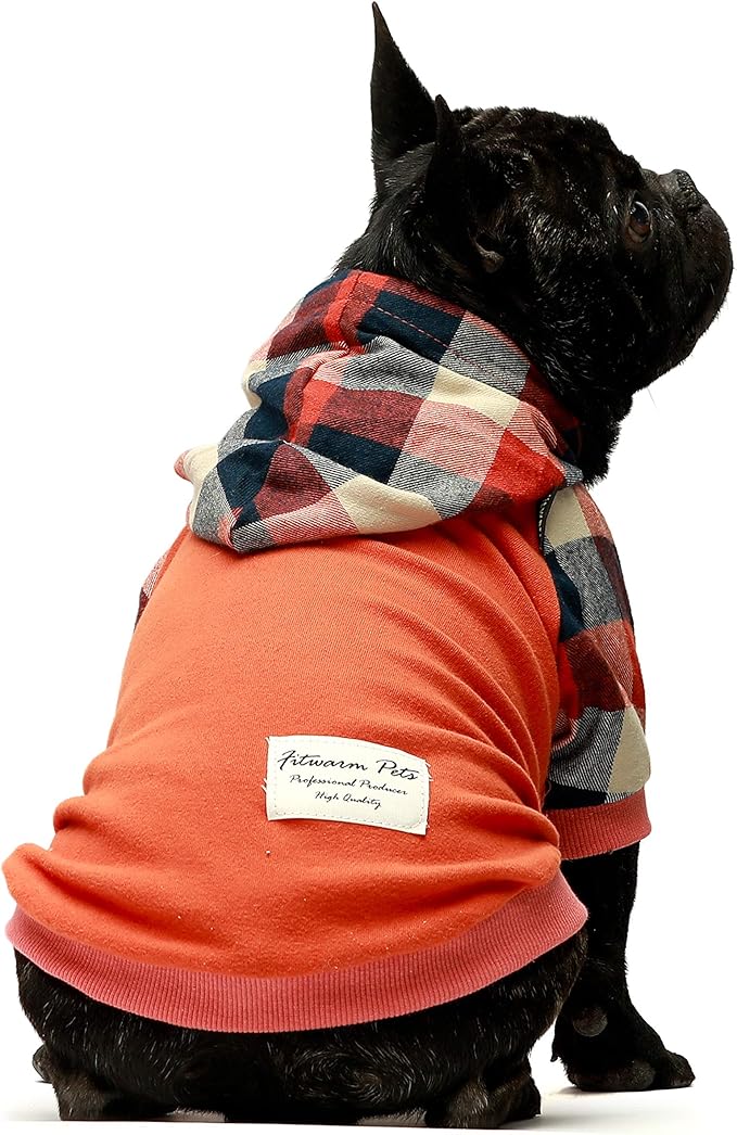 Fitwarm Dog Plaid Shirts Doggie Clothes Puppy Hoodies Cat Hooded T Shirts Pet Outfits Cotton Orange Medium