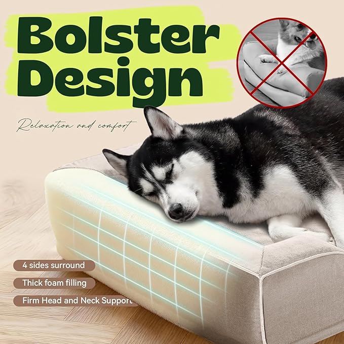 Orthopedic Dog Bed for Extra Large Dogs,Waterproof Cooling Gel Memory Foam XL Pet Sofa Non-Slip Bottom,Egg-Crate Foam Washable Removable Cover 42.0" LX30.0"X9.0"Th Beige