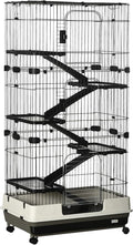 PawHut 6-Level Small Animal Cage Rabbit Hutch with Wheels, Removable Tray, Platform and Ramp for Bunny, Chinchillas, Ferret, Black