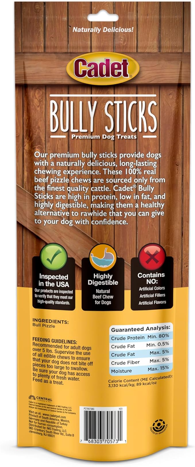 Cadet Bully Sticks for Large Dogs, All-Natural Beef Pizzle, Rawhide-Free Long-Lasting Dog Chews for Aggressive Chewers, 10 Count