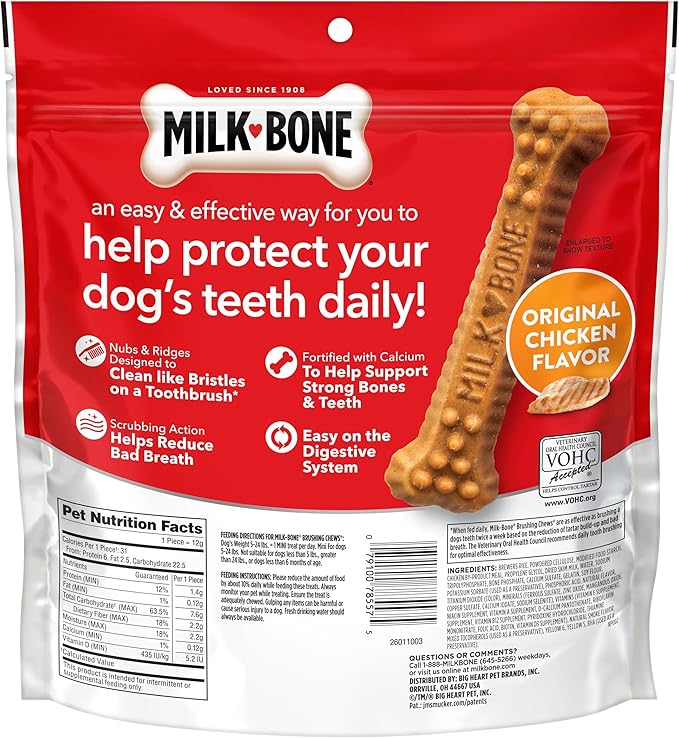 Milk-Bone Brushing Chews Original Chicken Flavor Daily Dental Dog Treats, Mini, 18.9 Oz. Bag (Pack of 5)