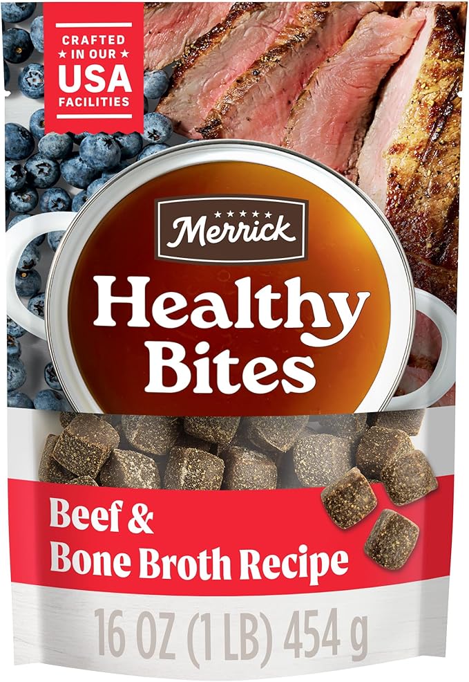 Healthy Bites Grain Free Dog Treats, Soft Treats with Bone Broth for Dogs, Beef and Bone Broth Recipe - 16 oz. Pouch