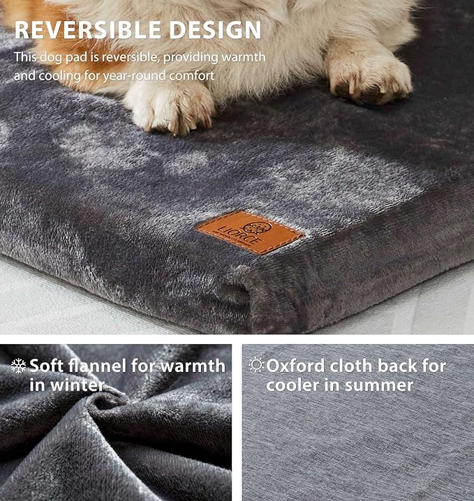 LIORCE Dog Bed for Small Dogs - Puppy Dog Crate Pad with Removable Washable Cover and Waterproof Lining - Memory Foam Dogs Kennel Mat - Reversible Pet Bed (Cool & Warm), 24 x 18, Dark Grey