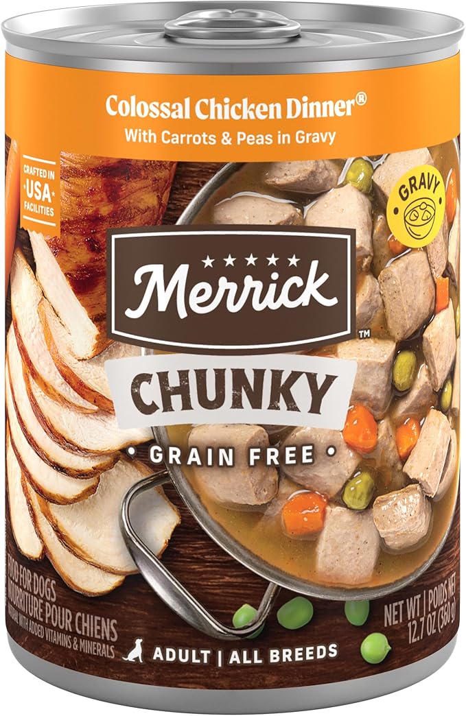 Merrick Chunky Grain Free Premium And Wholesome Canned Dog Food, Real Meat Colossal Chicken Dinner In Gravy - (Pack of 12) 12.7 oz. Cans